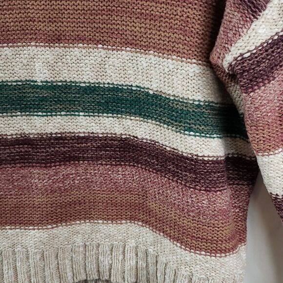 Melrose And Market Women's XXS Beige Red Green Striped Oversized Sweater - Picture 4 of 10